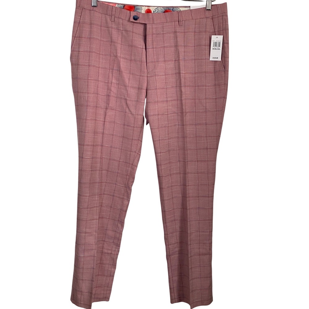 Paisley & Gray Glen Plaid Dress Pants Mens 38x32 Pink Slim Fit NWT